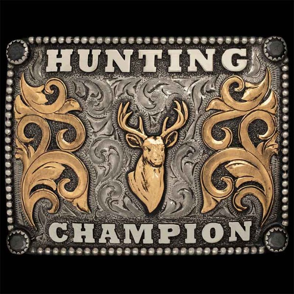 Our Glenrock Custom Belt Buckle is a western statement of cowboy's outdoors life. Show off this hunting trophy belt buckle with customizable lettering and figure. 